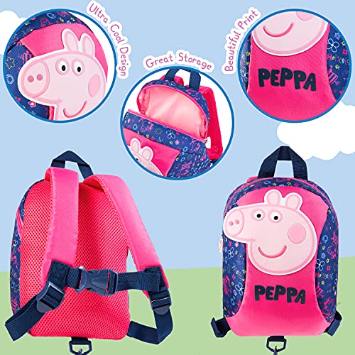 Peppa Pig Mochila Bebe Guarderia, Mochila Infantil, Mochila Escolar Con Arnes Para Bebes (Azul Marino/Rosa)