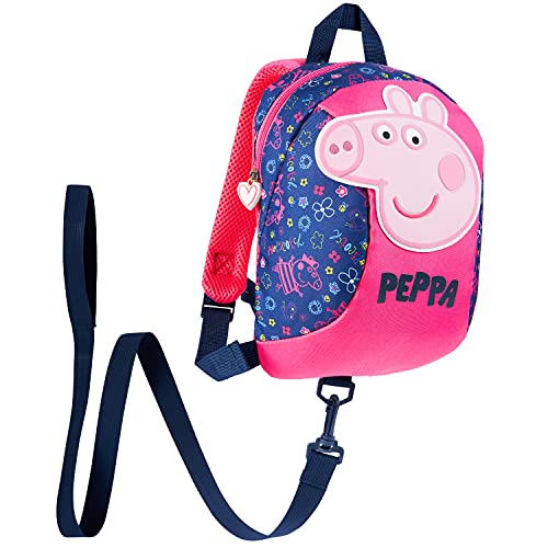 Peppa Pig Mochila Bebe Guarderia, Mochila Infantil, Mochila Escolar Con Arnes Para Bebes (Azul Marino/Rosa)