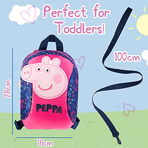 Peppa Pig Mochila Bebe Guarderia, Mochila Infantil, Mochila Escolar Con Arnes Para Bebes (Azul Marino/Rosa)