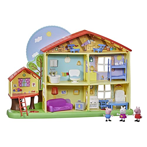 Peppa Pig Peppa's Adventures Peppas - Casa de Juegos para día y Noche, con Voz, Luces y Sonidos, 3 Figuras, 13 Accesorios, a Partir de 3 años