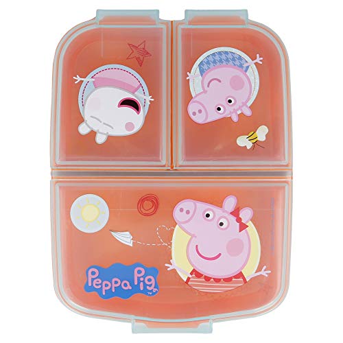 PEPPA PIG | Sandwichera con 3 compartimentos para niños - lonchera infantil - Porta merienda - Fiambrera decorada