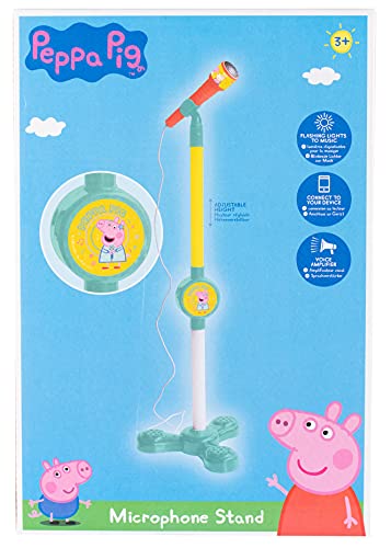 Peppa Pig - Set de karaoke para niños a partir de 3 años, micrófono y soporte con efectos de luz y entrada de audio para conexión a smartphones y tablets