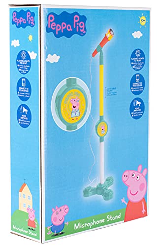 Peppa Pig - Set de karaoke para niños a partir de 3 años, micrófono y soporte con efectos de luz y entrada de audio para conexión a smartphones y tablets