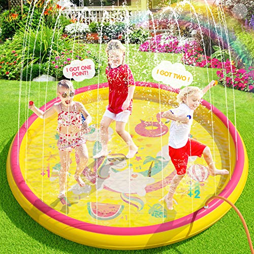 Peradix Splash Pad 170cm Tapete de Agua, PVC Chapoteo Almohadilla Aspersor de Juego,Almohadilla de Aspersión Piscina de Juego de Verano para Niños para Familiares Aire Libre Fiesta Playa Jardín