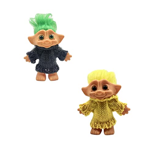 perfeclan 2 Piezas Lucky Troll Dolls, Vintage Troll Dolls Cromático Adorable para Colecciones, Proyectos Escolares, Artes Y Manualidades, Regalos de Fiesta, 4 P