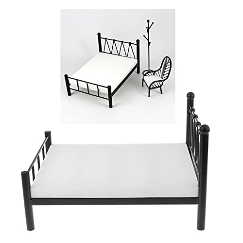 Perfeclan Muebles de muñecas a Escala 1:6 Muebles de casa de muñecas Accesorios de casa de muñecas (Sala de Estar, Muebles de Dormitorio Juguetes) - Cama Doble Negro