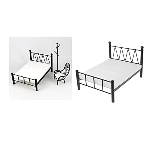 Perfeclan Muebles de muñecas a Escala 1:6 Muebles de casa de muñecas Accesorios de casa de muñecas (Sala de Estar, Muebles de Dormitorio Juguetes) - Cama Doble Negro