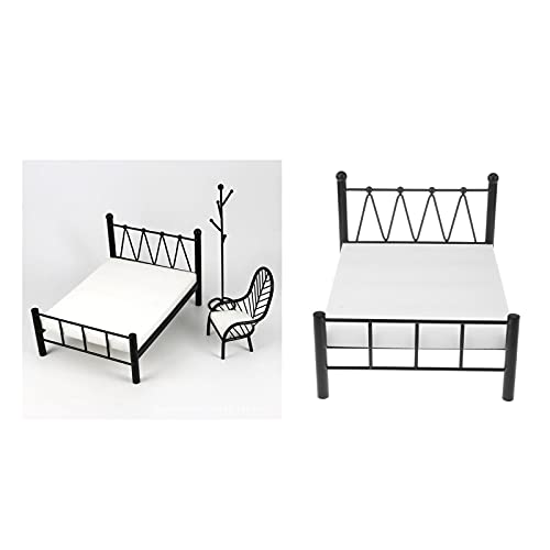 Perfeclan Muebles de muñecas a Escala 1:6 Muebles de casa de muñecas Accesorios de casa de muñecas (Sala de Estar, Muebles de Dormitorio Juguetes) - Cama Doble Negro