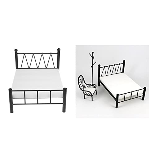 Perfeclan Muebles de muñecas a Escala 1:6 Muebles de casa de muñecas Accesorios de casa de muñecas (Sala de Estar, Muebles de Dormitorio Juguetes) - Cama Doble Negro