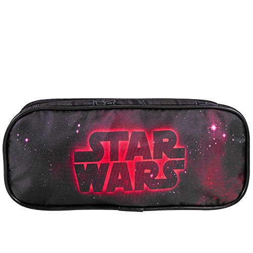 PERLETTI 13800 Estuche Escolar Niño Star Wars - Bolsa para Lapices Estampado Darth Vader - Neceser Portatodo Escuela Viaje La Guerra de las Galaxias - Negro - 8x23x7 cm