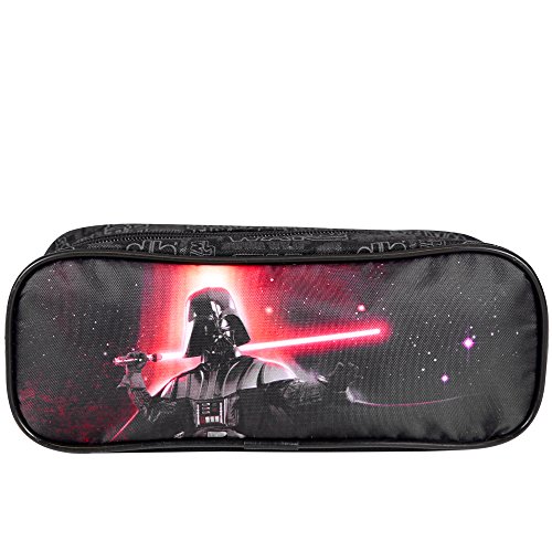 PERLETTI 13800 Estuche Escolar Niño Star Wars - Bolsa para Lapices Estampado Darth Vader - Neceser Portatodo Escuela Viaje La Guerra de las Galaxias - Negro - 8x23x7 cm