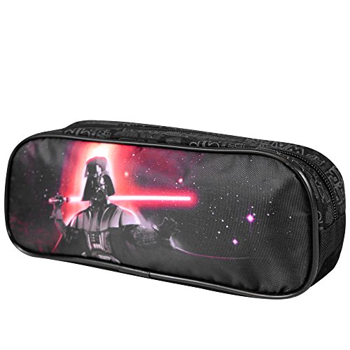 PERLETTI 13800 Estuche Escolar Niño Star Wars - Bolsa para Lapices Estampado Darth Vader - Neceser Portatodo Escuela Viaje La Guerra de las Galaxias - Negro - 8x23x7 cm