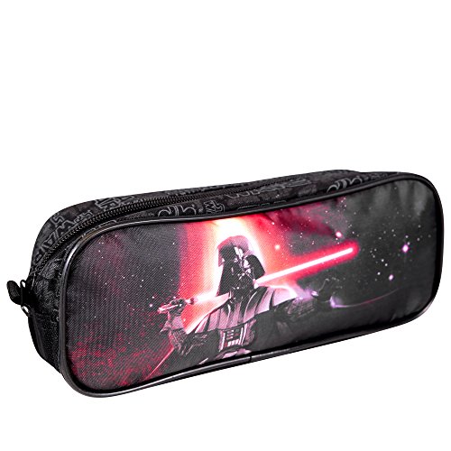 PERLETTI 13800 Estuche Escolar Niño Star Wars - Bolsa para Lapices Estampado Darth Vader - Neceser Portatodo Escuela Viaje La Guerra de las Galaxias - Negro - 8x23x7 cm