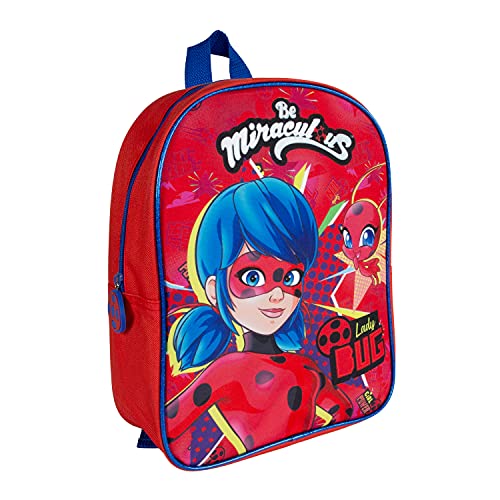 PERLETTI Mochila Escolar Miraculous Ladybug para Niñas - Bolso Infantil para Guardería con Lady Bug y Tikki Rojo y Azul - Mochilita Viaje y Tiempo Libre para Niña 3 4 5 años - 30x24x10 cm