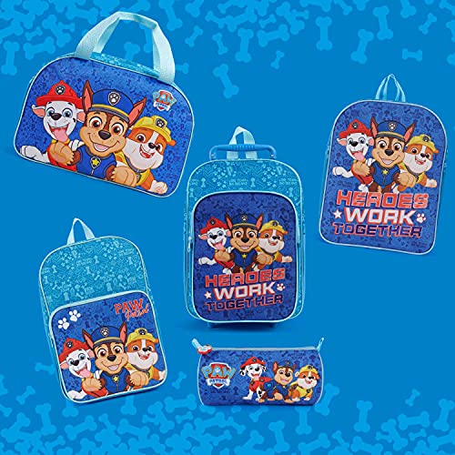 PERLETTI Mochila Escolar Paw Patrol para Niños 3 4 5 Años - Bolso Infantil con Estampa de Chase Marshall y Rubble para Niño Viajes y Tiempo Libre - Mochilita Azul para Guardería - 30x24x10 cm