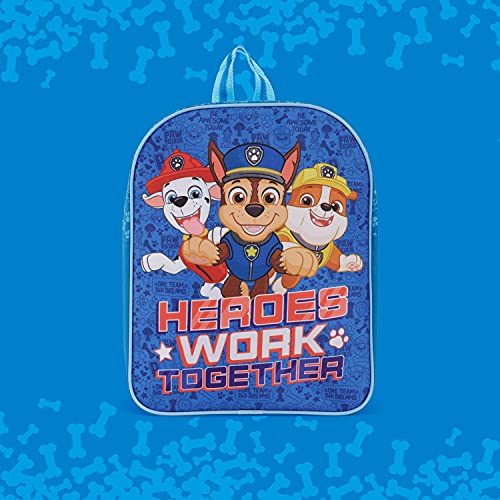 PERLETTI Mochila Escolar Paw Patrol para Niños 3 4 5 Años - Bolso Infantil con Estampa de Chase Marshall y Rubble para Niño Viajes y Tiempo Libre - Mochilita Azul para Guardería - 30x24x10 cm