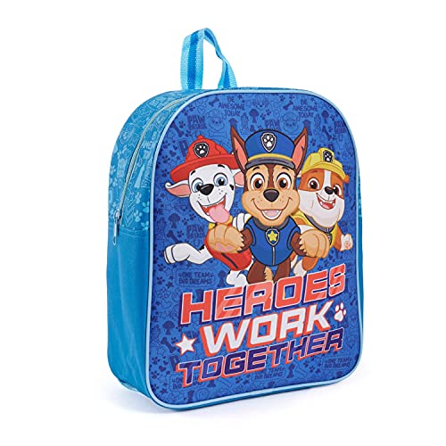 PERLETTI Mochila Escolar Paw Patrol para Niños 3 4 5 Años - Bolso Infantil con Estampa de Chase Marshall y Rubble para Niño Viajes y Tiempo Libre - Mochilita Azul para Guardería - 30x24x10 cm