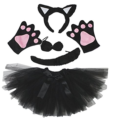 Petitebelle Diadema Bowtie Guantes de cola Tutu niña Disfraz de 5 piezas Un tamaño Gato negro