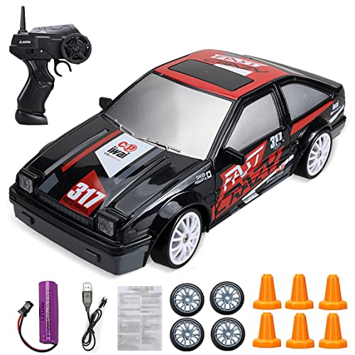 Petrichori Control Remoto GTR Modelo AE86 Vehículo Coche 2.4G Drift Racing Car 4WD RC Drift Car Toy RC Racing Car Toy para niños Regalos - Negro Sc24A07