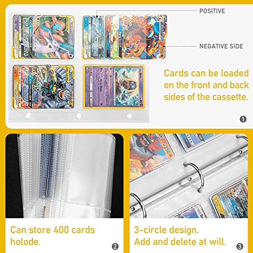 PhD Keisi Álbum Pokemon para Cartas Coleccionables,Bolsa Grande Almacenamiento de Tarjetas Compatible Cremallera, Sostiene hasta 400 Tarjetas - 4 Bolsillos(Yellow)