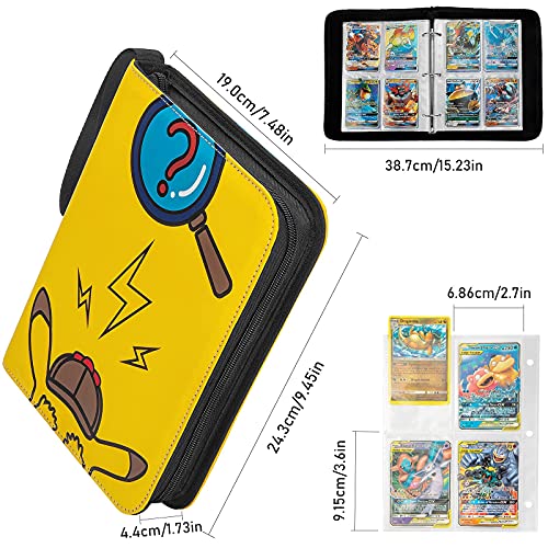 PhD Keisi Álbum Pokemon para Cartas Coleccionables,Bolsa Grande Almacenamiento de Tarjetas Compatible Cremallera, Sostiene hasta 400 Tarjetas - 4 Bolsillos(Yellow)