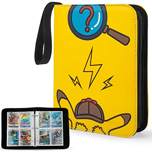 PhD Keisi Álbum Pokemon para Cartas Coleccionables,Bolsa Grande Almacenamiento de Tarjetas Compatible Cremallera, Sostiene hasta 400 Tarjetas - 4 Bolsillos(Yellow)