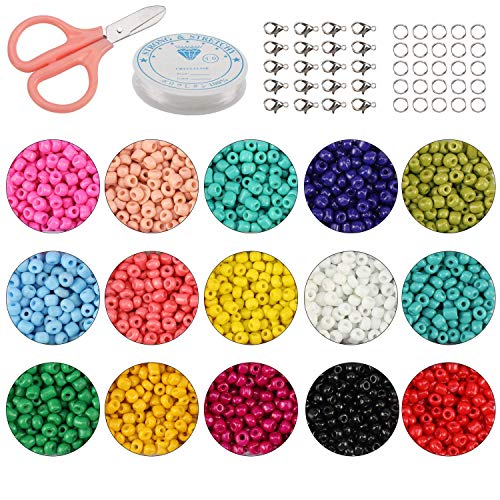 PHOGARY 9000 Piezas de Perlas de Vidrio, Perlas espaciadoras de Pony pequeño, 3 mm Redondo para Manualidades (15 Colores)