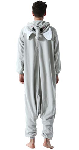 Pijama Animal Entero Unisex para Adultos con Capucha Cosplay Pyjamas Ropa de Dormir Kigurumi Traje de Disfraz para Festival de Carnaval Halloween Navidad Gris Elefante