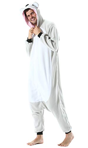 Pijama Animal Entero Unisex para Adultos con Capucha Cosplay Pyjamas Ropa de Dormir Kigurumi Traje de Disfraz para Festival de Carnaval Halloween Navidad Gris Koala