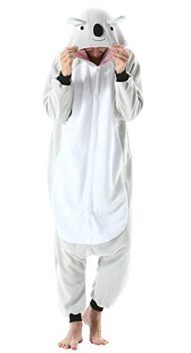 Pijama Animal Entero Unisex para Adultos con Capucha Cosplay Pyjamas Ropa de Dormir Kigurumi Traje de Disfraz para Festival de Carnaval Halloween Navidad Gris Koala