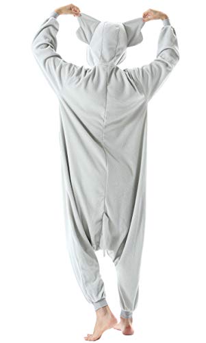 Pijama Animal Entero Unisex para Adultos con Capucha Cosplay Pyjamas Ropa de Dormir Kigurumi Traje de Disfraz para Festival de Carnaval Halloween Navidad Gris Elefante