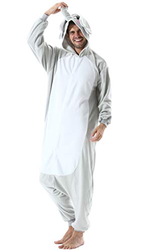 Pijama Animal Entero Unisex para Adultos con Capucha Cosplay Pyjamas Ropa de Dormir Kigurumi Traje de Disfraz para Festival de Carnaval Halloween Navidad Gris Elefante