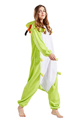 Pijama Animal Entero Unisex para Adultos con Capucha Cosplay Pyjamas Ropa de Dormir Traje de Disfraz para Festival de Carnaval Halloween Navidad Oruga M(156-167CM)