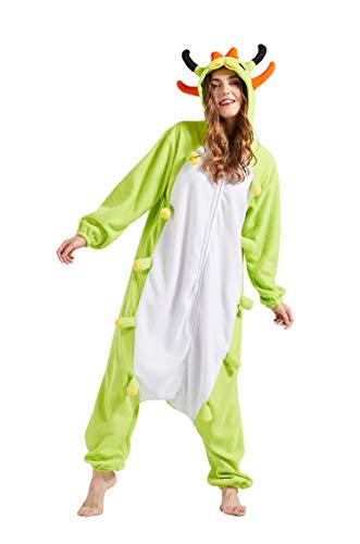 Pijama Animal Entero Unisex para Adultos con Capucha Cosplay Pyjamas Ropa de Dormir Traje de Disfraz para Festival de Carnaval Halloween Navidad Oruga M(156-167CM)