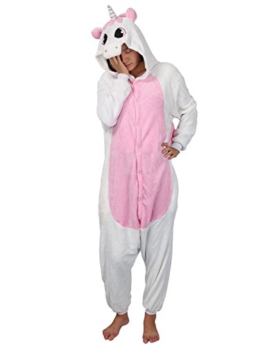 Pijama de unicornio Kigurumi con diseño de animales, unisex, para adultos, cosplay, Halloween, carnaval, disfraz, disfraz para mujer y hombre, Rosa., L