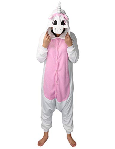 Pijama de unicornio Kigurumi con diseño de animales, unisex, para adultos, cosplay, Halloween, carnaval, disfraz, disfraz para mujer y hombre, Rosa., L