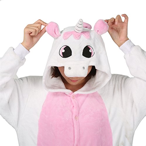 Pijama de unicornio Kigurumi con diseño de animales, unisex, para adultos, cosplay, Halloween, carnaval, disfraz, disfraz para mujer y hombre, Rosa., L