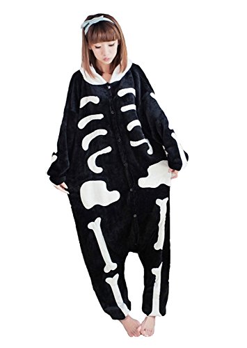 Pijama Kigurumi - Confeccionado en una pieza - Ideal incluso como disfraz de animal para carnaval, Halloween, fiestas cosplay, suave y cómodo de usar Esqueleto Medium