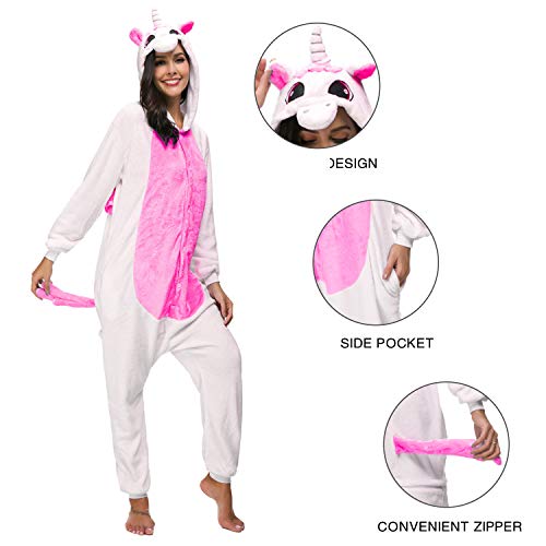 Pijama unicornio Cosplay – Halloween Carnaval Unisex Adulto Disfraz Disfraz Animales Capucha Franela 1-rose Foncé L (165/ 175 cm)