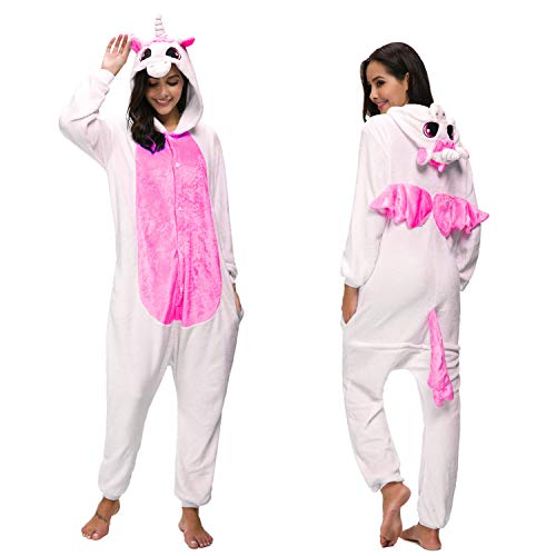 Pijama unicornio Cosplay – Halloween Carnaval Unisex Adulto Disfraz Disfraz Animales Capucha Franela 1-rose Foncé L (165/ 175 cm)