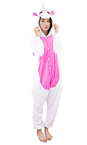 Pijama unicornio Cosplay – Halloween Carnaval Unisex Adulto Disfraz Disfraz Animales Capucha Franela 1-rose Foncé L (165/ 175 cm)