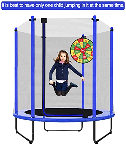 PILIN Trampolín de 1,4 m de diámetro x 1,7 m de Alto para Uso en Interiores y Exteriores con Red de Seguridad, Gran Regalo para niños en cumpleaños, Aniversario de Navidad (Azul)