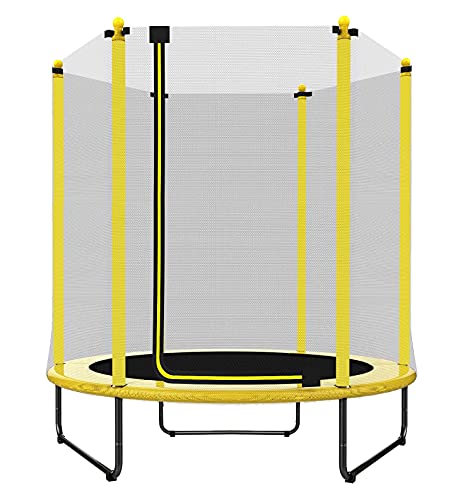 PILIN Trampolín de 1,4 m de diámetro x 1,7 m de Alto para Uso en Interiores y Exteriores con Red de Seguridad, Gran Regalo para niños en cumpleaños, Aniversario de Navidad (Amarillo)