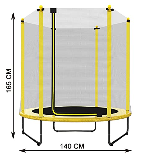 PILIN Trampolín de 1,4 m de diámetro x 1,7 m de Alto para Uso en Interiores y Exteriores con Red de Seguridad, Gran Regalo para niños en cumpleaños, Aniversario de Navidad (Amarillo)