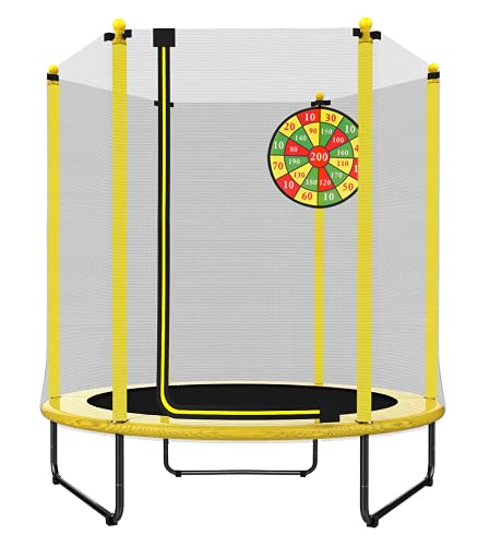 PILIN Trampolín de 1,4 m de diámetro x 1,7 m de Alto para Uso en Interiores y Exteriores con Red de Seguridad, Gran Regalo para niños en cumpleaños, Aniversario de Navidad (Amarillo)