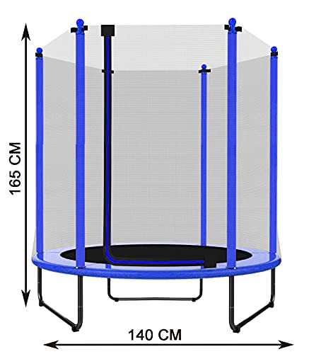 PILIN Trampolín de 1,4 m de diámetro x 1,7 m de Alto para Uso en Interiores y Exteriores con Red de Seguridad, Gran Regalo para niños en cumpleaños, Aniversario de Navidad (Azul)