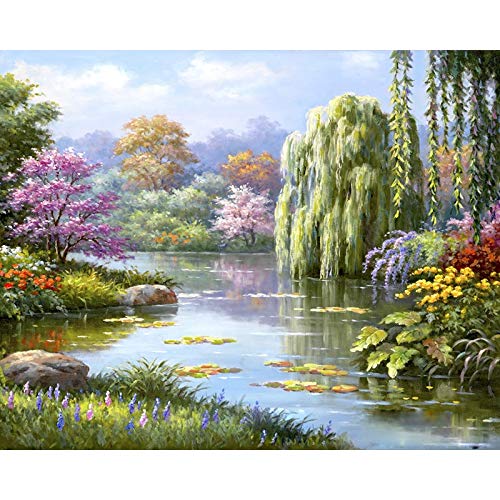 Pintura al óleo de bricolaje por kits de números paisaje pintado a mano imagen por números en lienzo sin marco decoración del hogar rosa único Gif A4 60x75cm