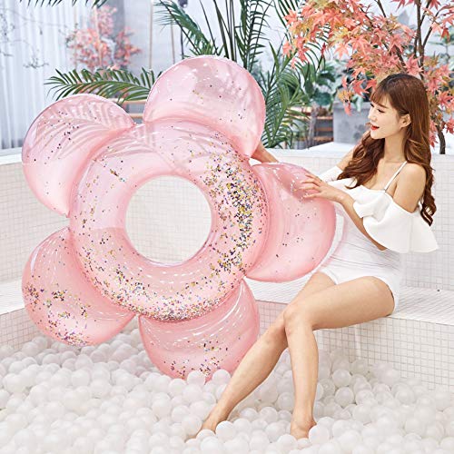 Piscina Hinchable Anillo de natación de Flotador de Piscina Inflable para Adultos 140cm Flor Brillante Verano Natación Círculo Playa Piscina Pool Toys Photo Aparts (Color : White)