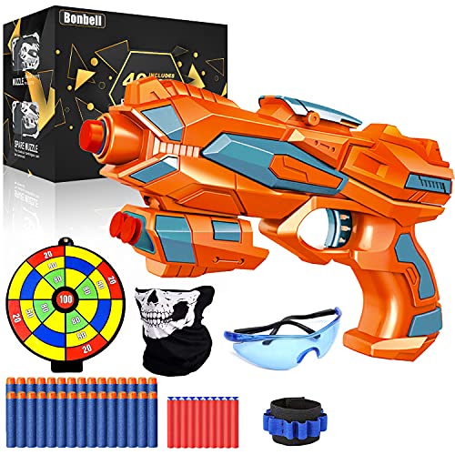 Pistola de Dardos para Juego de Pstola Nerf, Arma de Juguete con 40 Flechlas de Espuma, Gafas de Seguridad + Mascarilla, Infantil Juego de Disparos con Bala, Regalo para Niño Niña a Partir de 6 Nños