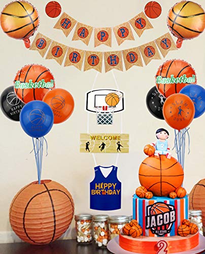 PIXHOTUL Decoraciones para Fiestas de Baloncesto, Happy Birthday Pancartas de Baloncesto y 34 Piezas de Baloncesto Temático Fiesta de Cumpleaños de Globos para Niños y Fanáticos del Baloncesto